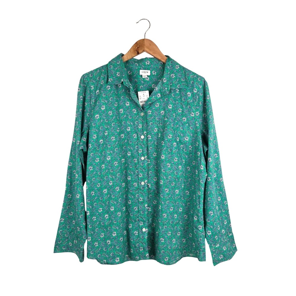 J.Crew Womens XXL Green Floral Paisley Button Down Cotton Shirt Office Casual